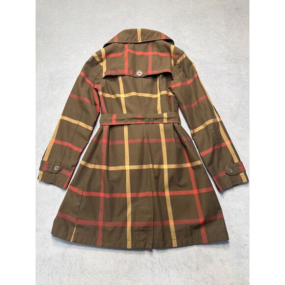 Merona Jacket Brown Plaid Double Breast Tie Waist Water Repellent Old Money SM - Picture 9 of 11
